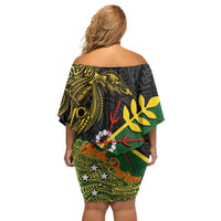 Personalized Chimpu Province Papua New Guinea Off Shoulder Short Dress Bird-of-paradise Art Tattoo and Melanesian Motifs - Polynesian Pride