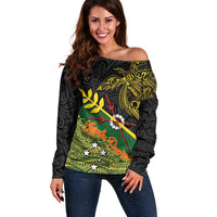 Personalized Chimpu Province Papua New Guinea Off Shoulder Sweater Bird-of-paradise Art Tattoo and Melanesian Motifs - Polynesian Pride
