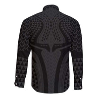 Hawaiian Kakau Art Tattoos Aquaman Style Long Sleeve Button Shirt Black Version - Polynesian Pride