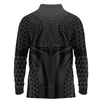Hawaiian Kakau Art Tattoos Aquaman Style Long Sleeve Polo Shirt Black Version - Polynesian Pride