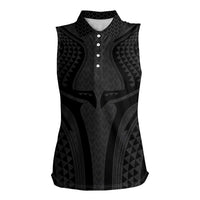 Hawaiian Kakau Art Tattoos Aquaman Style Women Sleeveless Polo Shirt Black Version - Polynesian Pride