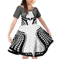 Hawaiian Kakau Art Tattoos Aquaman Style Family Matching Off Shoulder Short Dress and Hawaiian Shirt White Version - Polynesian Pride