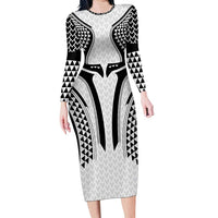 Hawaiian Kakau Art Tattoos Aquaman Style Long Sleeve Bodycon Dress White Version - Polynesian Pride