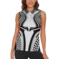 Hawaiian Kakau Art Tattoos Aquaman Style Women Sleeveless Polo Shirt White Version - Polynesian Pride
