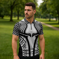 Hawaiian Kakau Art Tattoos Aquaman Style Zipper Polo Shirt White Version - Polynesian Pride