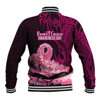 Polynesia Breast Cancer Baseball Jacket Butterfly and Flowers Ribbon Maori Tattoo Ethnic Black Style LT03 - Polynesian Pride