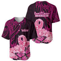 Polynesia Breast Cancer Baseball Jersey Butterfly and Flowers Ribbon Maori Tattoo Ethnic Black Style LT03 - Polynesian Pride