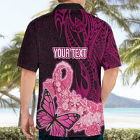 Custom Polynesia Breast Cancer Hawaiian Shirt Butterfly and Flowers Ribbon Maori Tattoo Ethnic Black Style LT03 - Polynesian Pride