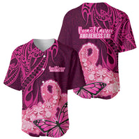 Polynesia Breast Cancer Baseball Jersey Butterfly and Flowers Ribbon Maori Tattoo Ethnic Pink Style LT03 - Polynesian Pride
