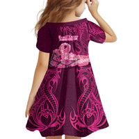 Polynesia Breast Cancer Kid Short Sleeve Dress Butterfly and Flowers Ribbon Maori Tattoo Ethnic Pink Style LT03 - Polynesian Pride