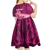 Polynesia Breast Cancer Kid Short Sleeve Dress Butterfly and Flowers Ribbon Maori Tattoo Ethnic Pink Style LT03 - Polynesian Pride