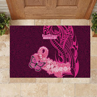 Polynesia Breast Cancer Rubber Doormat Butterfly and Flowers Ribbon Maori Tattoo Ethnic Pink Style LT03 - Polynesian Pride
