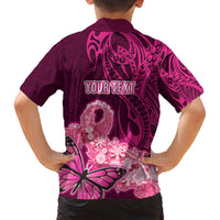 Custom Polynesia Breast Cancer Family Matching Short Sleeve Bodycon Dress and Hawaiian Shirt Butterfly and Flowers Ribbon Maori Tattoo Ethnic Pink Style LT03 - Polynesian Pride