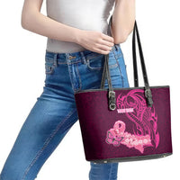 Custom Polynesia Breast Cancer Leather Tote Bag Butterfly and Flowers Ribbon Maori Tattoo Ethnic Pink Style LT03 - Polynesian Pride