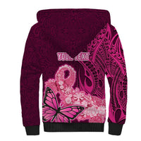 Custom Polynesia Breast Cancer Sherpa Hoodie Butterfly and Flowers Ribbon Maori Tattoo Ethnic Pink Style LT03 - Polynesian Pride