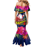 Cook Island Christmas Family Matching Mermaid Dress and Hawaiian Shirt Santa Claus Mix Maroro and Kakaia Hibiscus Flower Maori Pattern LT03 - Polynesian Pride