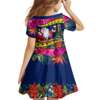 Cook Island Christmas Family Matching Puletasi Dress and Hawaiian Shirt Santa Claus Mix Maroro and Kakaia Hibiscus Flower Maori Pattern LT03 - Polynesian Pride