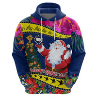 Personalised Cook Island Christmas Hoodie Santa Claus Mix Maroro and Kakaia Hibiscus Flower Maori Pattern LT03 - Polynesian Pride