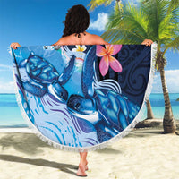 Hawaiian Honu Honi Ihu Beach Blanket With Plumeria and Kakau Art Pattern LT03 - Polynesian Pride