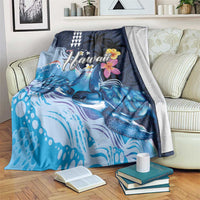 Hawaiian Honu Honi Ihu Blanket With Plumeria and Kakau Art Pattern LT03 Dark Blue - Polynesian Pride