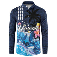 Hawaiian Honu Honi Ihu Button Sweatshirt With Plumeria and Kakau Art Pattern LT03 Dark Blue - Polynesian Pride