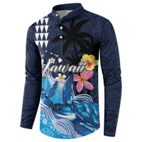 Hawaiian Honu Honi Ihu Button Sweatshirt With Plumeria and Kakau Art Pattern LT03 - Polynesian Pride