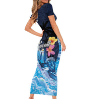 Hawaiian Honu Honi Ihu Family Matching Short Sleeve Bodycon Dress and Hawaiian Shirt With Plumeria and Kakau Art Pattern