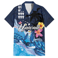 Hawaiian Honu Honi Ihu Hawaiian Shirt With Plumeria and Kakau Art Pattern LT03 Dark Blue - Polynesian Pride