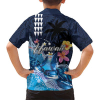 Hawaiian Honu Honi Ihu Kid Hawaiian Shirt With Plumeria and Kakau Art Pattern