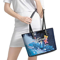 Hawaiian Honu Honi Ihu Leather Tote Bag With Plumeria and Kakau Art Pattern LT03 - Polynesian Pride