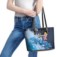 Hawaiian Honu Honi Ihu Leather Tote Bag With Plumeria and Kakau Art Pattern LT03 - Polynesian Pride