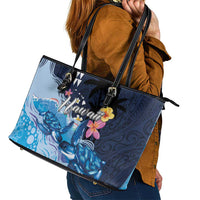 Hawaiian Honu Honi Ihu Leather Tote Bag With Plumeria and Kakau Art Pattern LT03 - Polynesian Pride