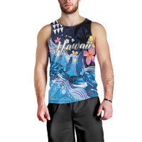 Hawaiian Honu Honi Ihu Men Tank Top With Plumeria and Kakau Art Pattern LT03 - Polynesian Pride