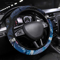 Hawaiian Honu Honi Ihu Steering Wheel Cover With Plumeria and Kakau Art Pattern LT03 Universal Fit Dark Blue - Polynesian Pride