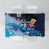 Hawaiian Honu Honi Ihu Tablecloth With Plumeria and Kakau Art Pattern LT03 Dark Blue - Polynesian Pride
