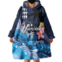 Hawaiian Honu Honi Ihu Wearable Blanket Hoodie With Plumeria and Kakau Art Pattern LT03 - Polynesian Pride