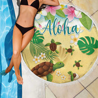 Aloha Turtle Family on The Beach Beach Blanket with Hawaiian Colorful Plumeria LT03 - Polynesian Pride