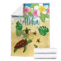 Aloha Turtle Family on The Beach Blanket with Hawaiian Colorful Plumeria LT03 - Polynesian Pride