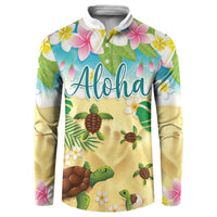Aloha Turtle Family on The Beach Button Sweatshirt with Hawaiian Colorful Plumeria LT03 Beige - Polynesian Pride