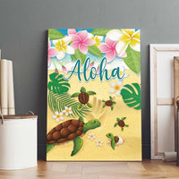 Aloha Turtle Family on The Beach Canvas Wall Art with Hawaiian Colorful Plumeria LT03 - Polynesian Pride