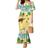 Aloha Turtle Family on The Beach Family Matching Mermaid Dress and Hawaiian Shirt with Hawaiian Colorful Plumeria