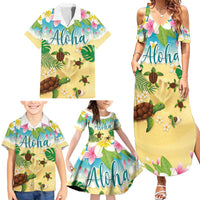 Aloha Turtle Family on The Beach Family Matching Summer Maxi Dress and Hawaiian Shirt with Hawaiian Colorful Plumeria
