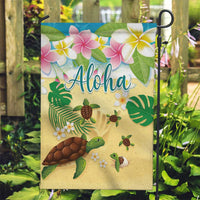 Aloha Turtle Family on The Beach Garden Flag with Hawaiian Colorful Plumeria LT03 Garden Flag Beige - Polynesian Pride
