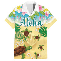 Aloha Turtle Family on The Beach Hawaiian Shirt with Hawaiian Colorful Plumeria LT03 Beige - Polynesian Pride