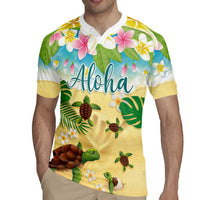 Aloha Turtle Family on The Beach Rugby Jersey with Hawaiian Colorful Plumeria LT03 - Polynesian Pride