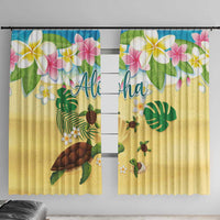 Aloha Turtle Family on The Beach Window Curtain with Hawaiian Colorful Plumeria LT03 With Hooks Beige - Polynesian Pride