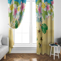 Aloha Turtle Family on The Beach Window Curtain with Hawaiian Colorful Plumeria LT03 - Polynesian Pride