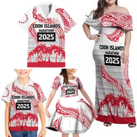Cook Islands Marathon 2025-Pursuit in Paradise Family Matching Off Shoulder Maxi Dress and Hawaiian Shirt Red Color