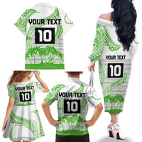 Cook Islands Marathon 2025-Pursuit in Paradise Family Matching Off The Shoulder Long Sleeve Dress and Hawaiian Shirt Green Color