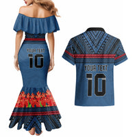 Custom Toa Samoa Rugby Couples Matching Mermaid Dress and Hawaiian Shirt Samoan Warrior Ula Fala Tribal Pattern LT03 - Polynesian Pride